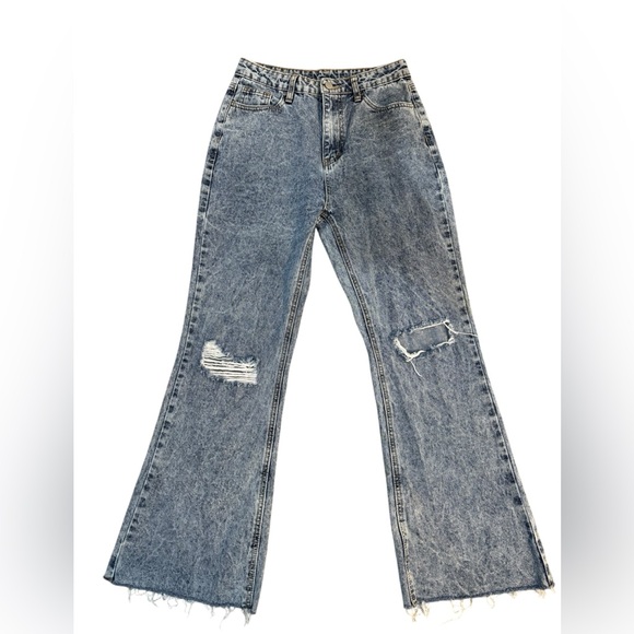 Cider Denim - Cider Brand Acid Wash Bell Botton/Flare Leg Ripped Jeans-size medium-6